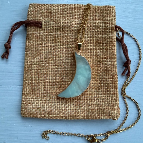 Hand Crafted Jewelry - Amazonite Moon Necklace Crystal Moon Necklace Gold Amazonite Pendant